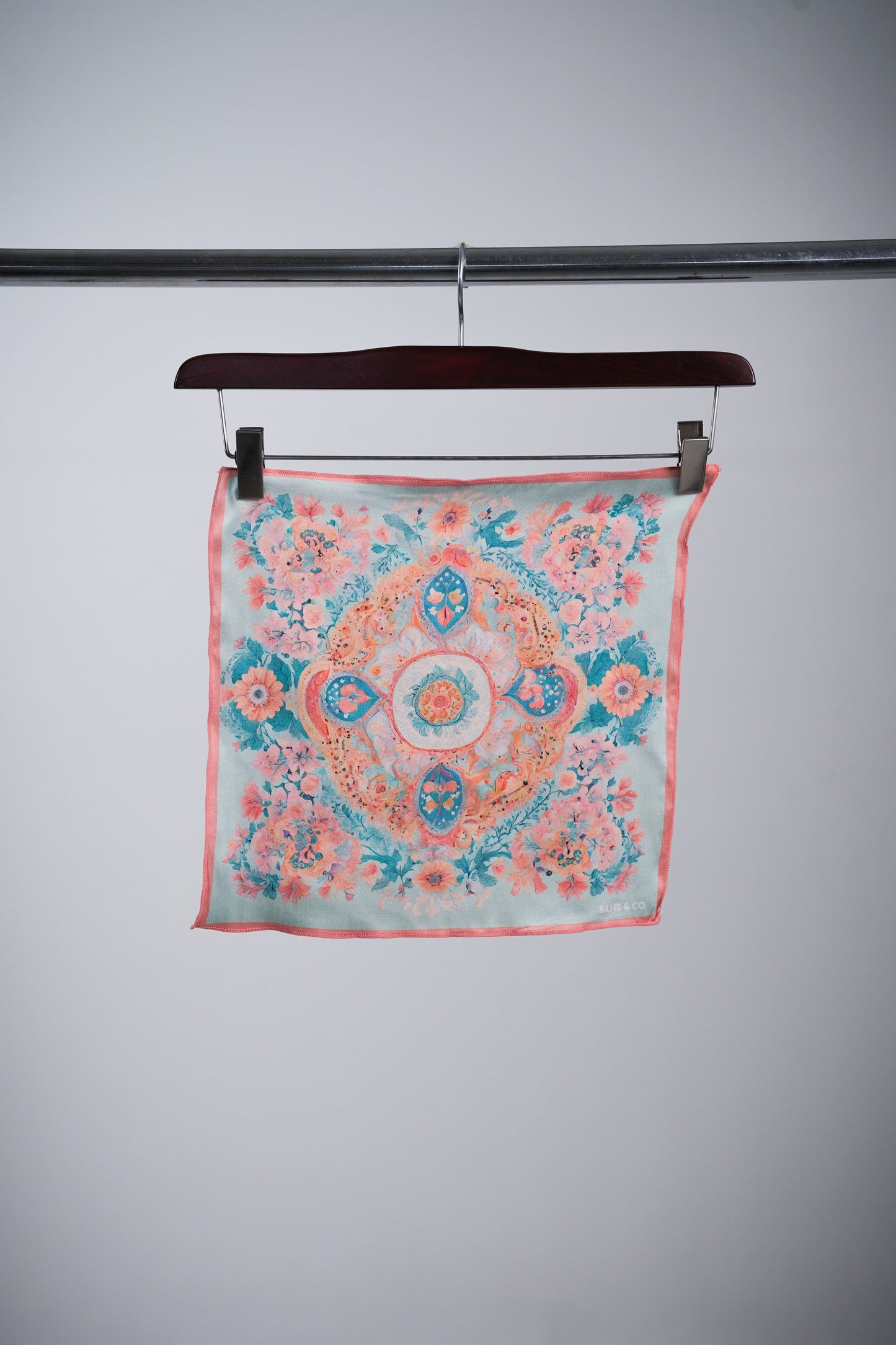 Peach & Aqua Blue Pastel Blooms Pocket Square