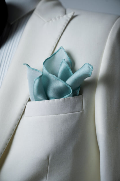 Aqua Mist Pocket Square with white blazer