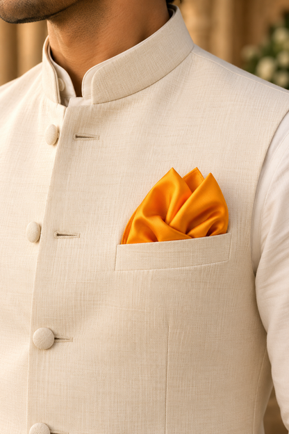 Ivory_Nehru_Vest_with_Saffron_Sunset_Pocket_Square