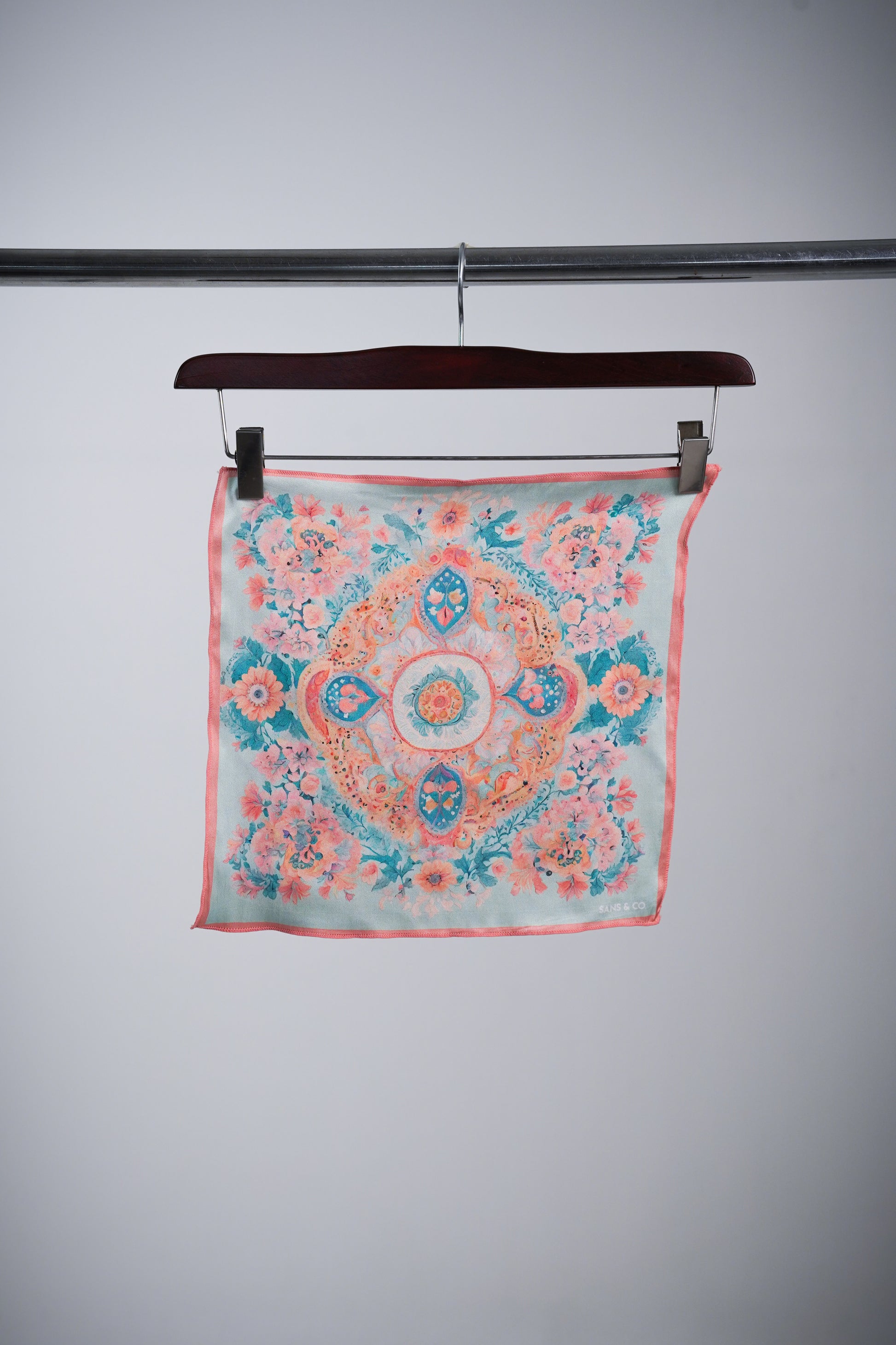 Peach & Aqua Blue Pastel Blooms Pocket Square 